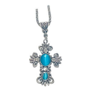 Antiqued Oxidized Silver Cross Pendant Necklace 18 Inch NWT